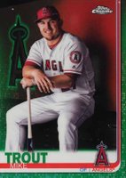 2019 Topps Chrome #200 Mike Trout Sitting in Dugout-Green Refractor Baseball Card