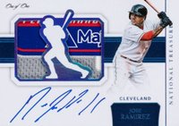 2018 Panini National Treasures Signature Jumbo Die-Cut #SJJR Jose Ramirez Platinum 1/1 Baseball Card
