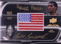 2008 Upper Deck Black Flag Autographs Dual #DUSRP Bill Russell/Robert Parish Gold Basketball Card