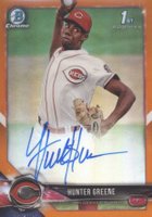 2018 Bowman Chrome Prospects Autographs #CPAHG Hunter Greene Orange Refractor Baseball Card
