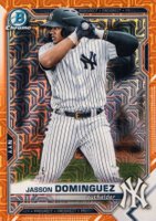 2021 Bowman Chrome Mega Box #213 Jasson Dominguez Orange Refractor Baseball Card
