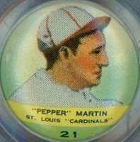 1932 Orbit Gum Pins Numbered #21 Pepper Martin Baseball Card