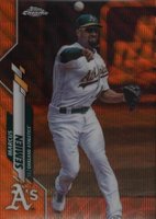 2020 Topps Chrome #144 Marcus Semien Orange Wave Refractor Baseball Card