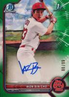 2022 Bowman Chrome Prospect Autographs #CPAWC Won-Bin Cho Green Atomic Refractor Baseball Card