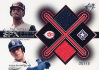2001 SPx Winning Materials Jersey Combos #KG-AR Ken Griffey Jr./Alex Rodriguez Baseball Card