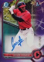 2022 Bowman Chrome Prospect Autographs #CPAJCO Jaison Chourio Purple Refractor Baseball Card