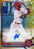 2022 Bowman Chrome Prospect Autographs #CPAJM Jonathan Mejia Gold Mini Diamond Refractor Baseball Card