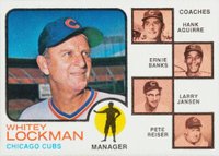 1973 Topps #81n Cubs Manager & Coaches Trees in Aguirre background Baseball Card
