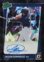 2021 Panini Donruss Optic Rated Prospect Signatures #RPSJD Jasson Dominguez Cracked Ice Black Baseball Card