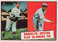1961 Topps #403 Brooklyn & Boston Play 26 Inning Tie Baseball Thrills Baseball Card