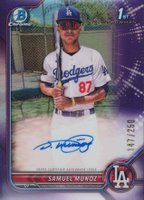 2022 Bowman Chrome Prospect Autographs #CPASM Samuel Munoz Purple Refractor Baseball Card
