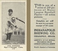 1916 Indianapolis Brewing #174 Joe Tinker Baseball Card
