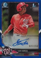 2018 Bowman Chrome Prospects Autographs #BCPALGA Luis Garcia Blue Refractor Baseball Card
