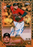 2023 Topps Gilded Collection Topps Chrome Gold Etch Autographs #CGAARI Austin Riley Blue Baseball Card