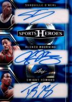2025 Leaf Metal Sports Heroes Heroes 3 Autographs #H312 Alonzo Mourning/Dwight Howard/Shaquille O'Neal Blue Crystal 1/1 Basketball Card