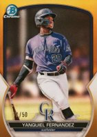 2023 Bowman Chrome Prospects #BCP30 Yanquiel Fernandez Gold Refractor Baseball Card