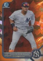 2022 Bowman Sapphire Edition Chrome Prospects #BCP98 Jasson Dominguez Orange Baseball Card