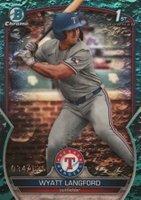 2023 Bowman Draft #BDC106 Wyatt Langford Chrome-Aqua Lunar Crater Baseball Card