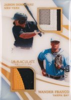 2021 Panini Immaculate Collection Materials Duals #MDDF Jasson Dominguez/Wander Franco Gold Baseball Card