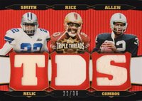 2006 Topps Triple Threads Relic Combos #15 Smith/Rice/Allen Red Football Card