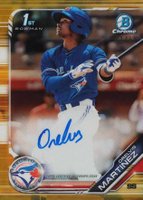 2019 Bowman Chrome Prospects Autographs #CPAOM Orelvis Martinez Gold Refractor Baseball Card