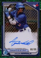 2024 Bowman Chrome Prospect Autographs #CPAAN Arjun Nimmala Green Grass Refractor Baseball Card
