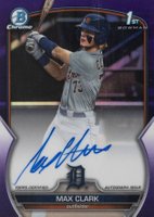 2023 Bowman Draft Chrome Prospect Autograph #CDAMC Max Clark Purple Refractor Baseball Card