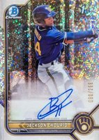 2022 Bowman Chrome Prospect Autographs #CPAJCO Jackson Chourio Speckle Refractor Baseball Card