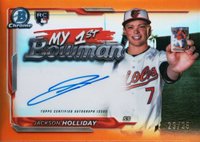 2024 Bowman Chrome My 1st Bowman Autographs #1BAJH Jackson Holliday Orange Refractor Baseball Card