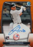 2023 Bowman Chrome Rookie Autographs #CRAOP Oswald Peraza Orange Refractor Baseball Card