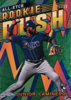 2024 Topps Chrome Logofractor Edition Chrome All Etch Rookie Rush #CERL5 Junior Caminero Green Refractor Baseball Card