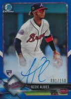 2018 Bowman Chrome Rookie Autograph #BCRAOA Ozzie Albies Blue Refractor Baseball Card