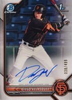 2022 Bowman Chrome Prospect Autographs #CPADV Diego Velasquez Refractor Baseball Card