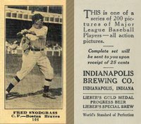 1916 Indianapolis Brewing #166 Fred Snodgrass Baseball Card