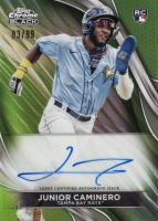 2024 Topps Chrome Black Autographs #JCA Junior Caminero Green Refractor Baseball Card
