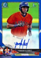 2018 Bowman Chrome Prospects Autographs #CPAYA Yordan Alvarez Blue Refractor Baseball Card