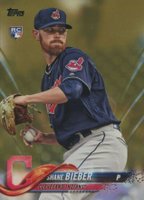 2018 Topps Update #US198 Shane Bieber Ball at Waist-Gold Baseball Card