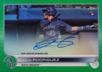 2022 Topps Chrome Rookie Autographs #RAJRO Julio Rodriguez Green Refractor Baseball Card
