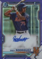 2021 Bowman Chrome Prospect Autographs #CPAER Endy Rodriguez Purple Refractor Baseball Card