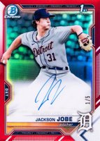 2021 Bowman Draft Chrome Draft Pick Autographs #CDAJJ Jackson Jobe Red Refractor Baseball Card