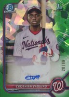 2022 Bowman Chrome Prospect Autographs #CPACV Cristhian Vaquero Green Atomic Refractor Baseball Card