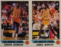 1990 Panini Sticker # Earvin Johnson/James Worthy Panel-Hand Cut Basketball Card