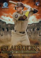 2024 Bowman Chrome Gladiators of the Diamond #11 Jackson Merrill Orange Refractor Baseball Card