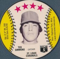 1976 Isaly's Sweet William Disc # Ted Simmons Baseball Card