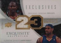 2007 Upper Deck Exquisite Collection Exclusives Memorabilia Dual #MJLJ LeBron James/Michael Jordan Basketball Card