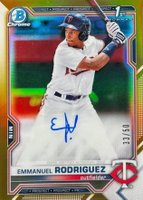2021 Bowman Chrome Prospect Autographs #CPAERO Emmanuel Rodriguez Gold Refractor Baseball Card