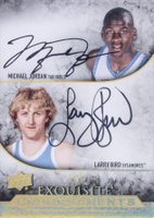 2012 Upper Deck Exquisite Collection Endorsements Dual #EE2ML Michael Jordan/Larry Bird Autograph-Gold Spectrum Basketball Card