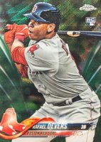2018 Topps Chrome #25 Rafael Devers Batting-Green Wave Refractor Baseball Card