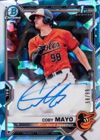 2021 Bowman Chrome Sapphire Edition Autographs #BSPACM Coby Mayo Aqua  Baseball Card