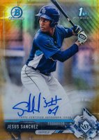 2017 Bowman Chrome Prospect Autograph #JS Jesus Sanchez Gold Refractor Baseball Card